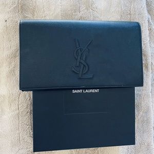Ysl black leather clutch